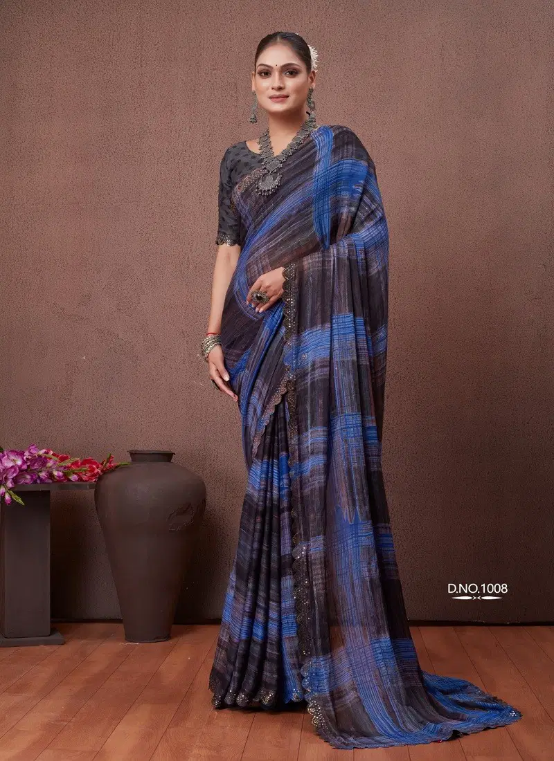 Blue Colour Cutwork By Stavan Daily Wear Saree Orders In India 1008