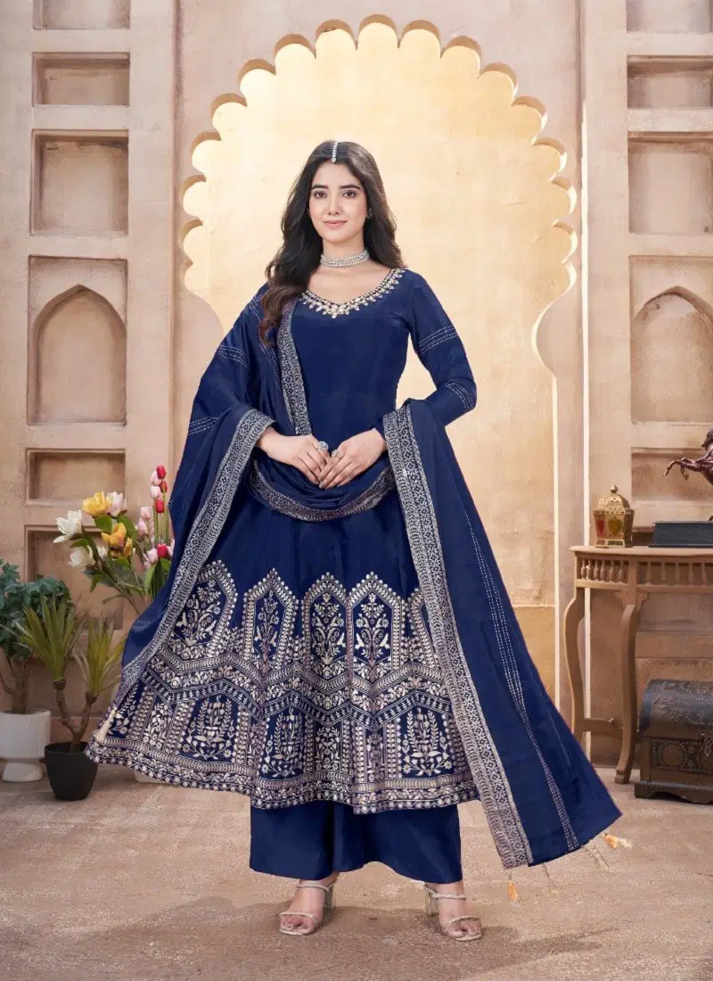 Blue Colour Festive Flair By Khushboo Roman Slik Readymade Suits Wholesale Online 41004