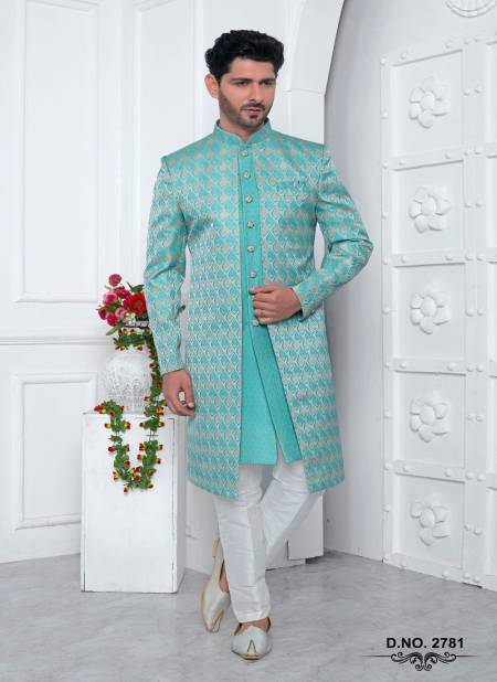 Blue Colour Function Wear Indo Western Mens Jacket Set Wholesale Price In Surat 2781