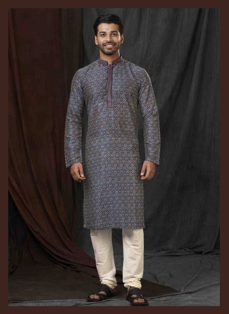 Blue Colour Function Wear Mens Poly Digital Print Kurta Pajama Wholesale Clothing Distributors In India 1611-9