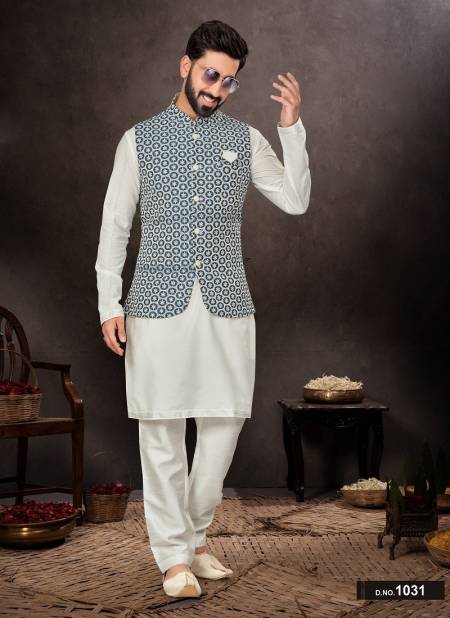 Blue Colour GS Fashion Occasion Wear Mens Designer Modi Jacket Kurta Pajama Orders In India 1031