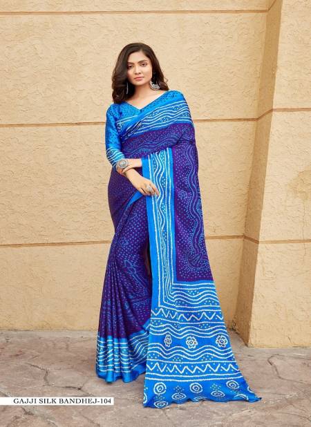 Blue Colour Gajji Silk Bandhej By Girnar Fashion Daily Wear Saree Exporters In India 104