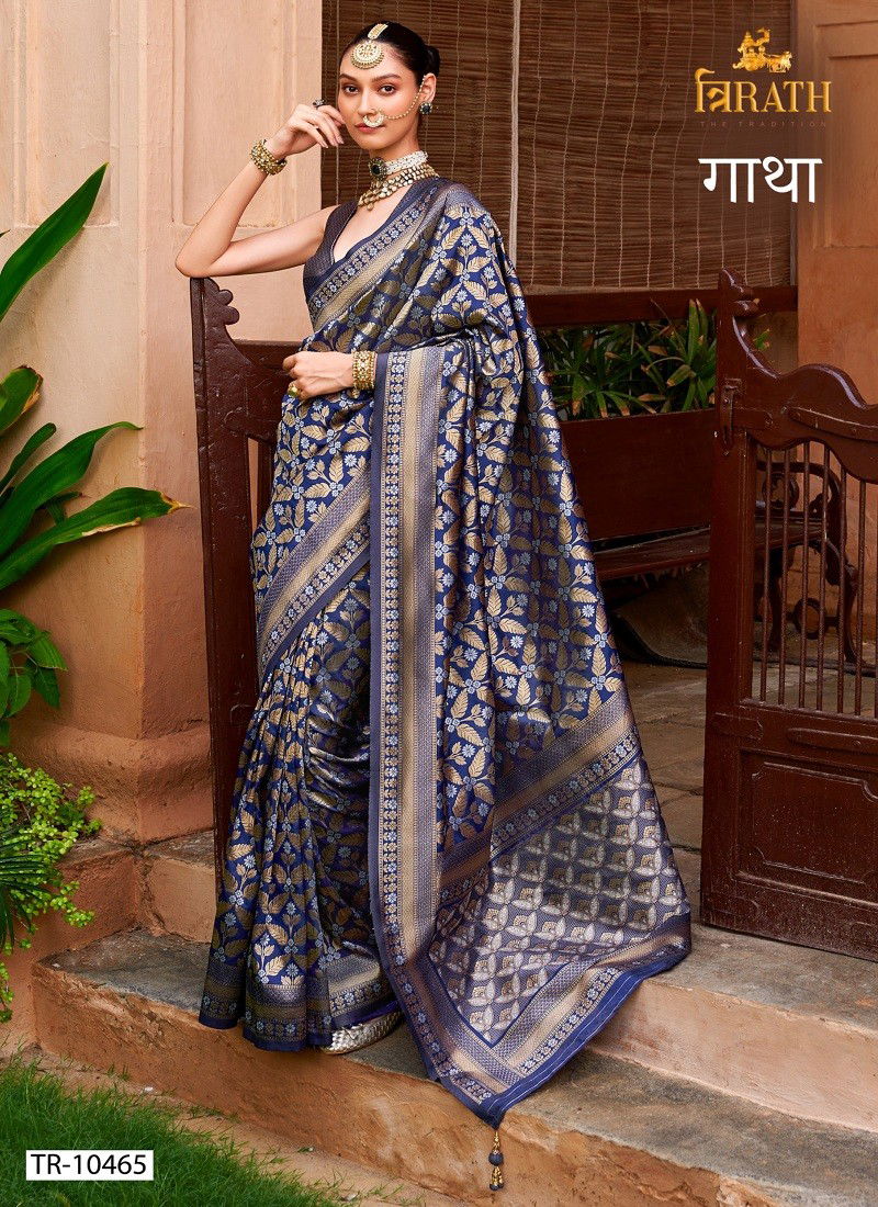 Blue Colour Gatha By Trirath Banarasi Silk Wedding Wear Saree Exporters In India TR-10465