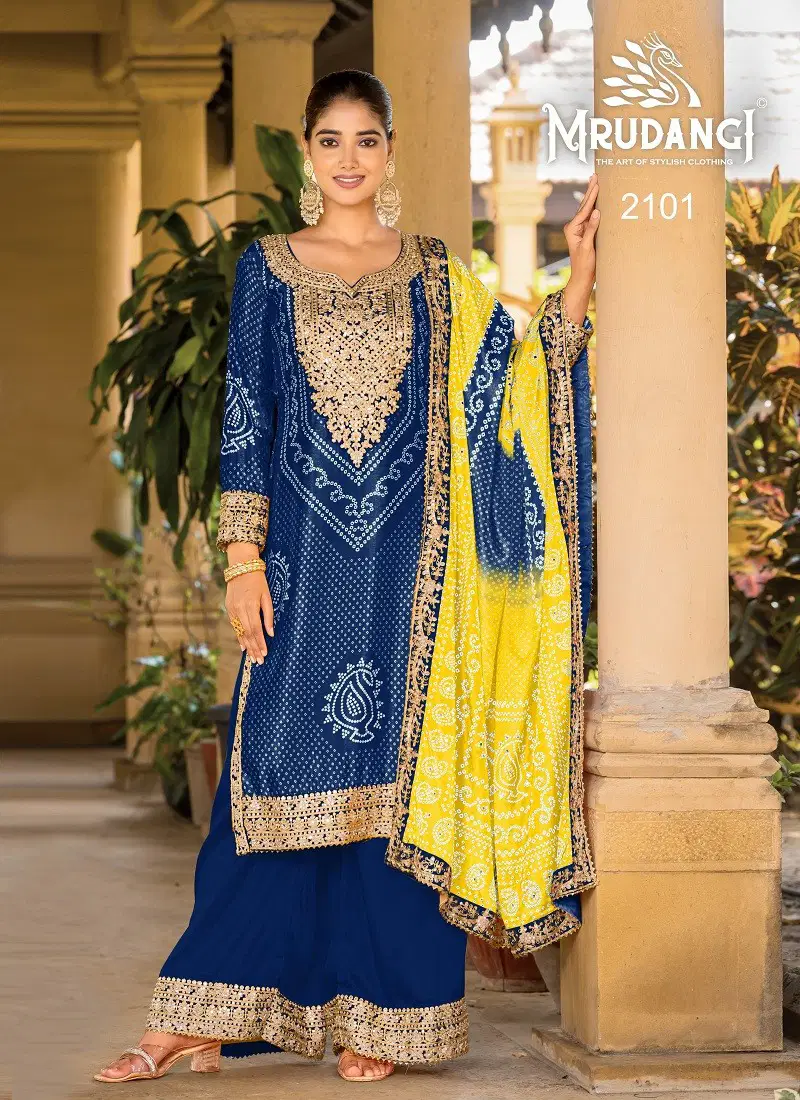 Blue Colour Ishani By Mrudangi Printed Chinon Readymade Suits Wholesale Online 2101