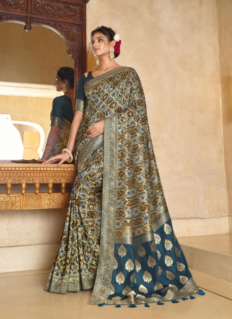 Blue Colour Jabira By Joh Rivaj Silk Saree Catalog 29005