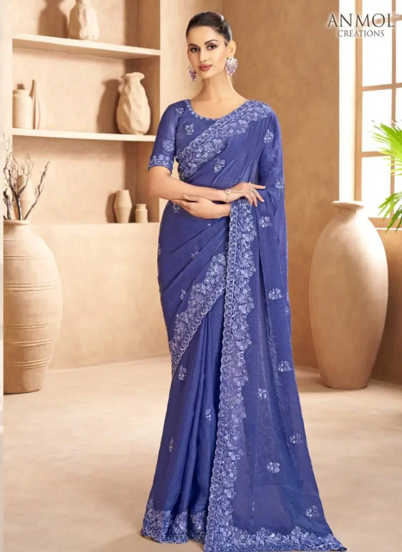 Blue Colour Jade By Anmol Fendi Satin Party Wear Saree Orders In India 106