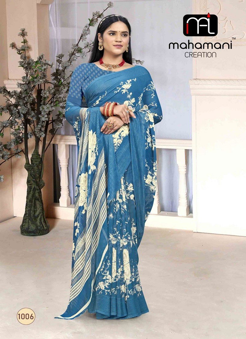 Blue Colour Jaya Vol 1 By Mahamani Creation Printed Saree Wholesalers In Delhi 1006