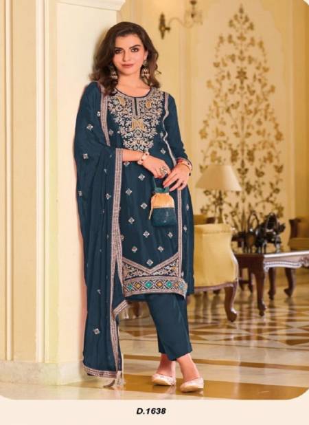 Blue Colour Jiana By Eba Premium Silk Embroidery Work Designer Salwar Kameez Catalog 1638