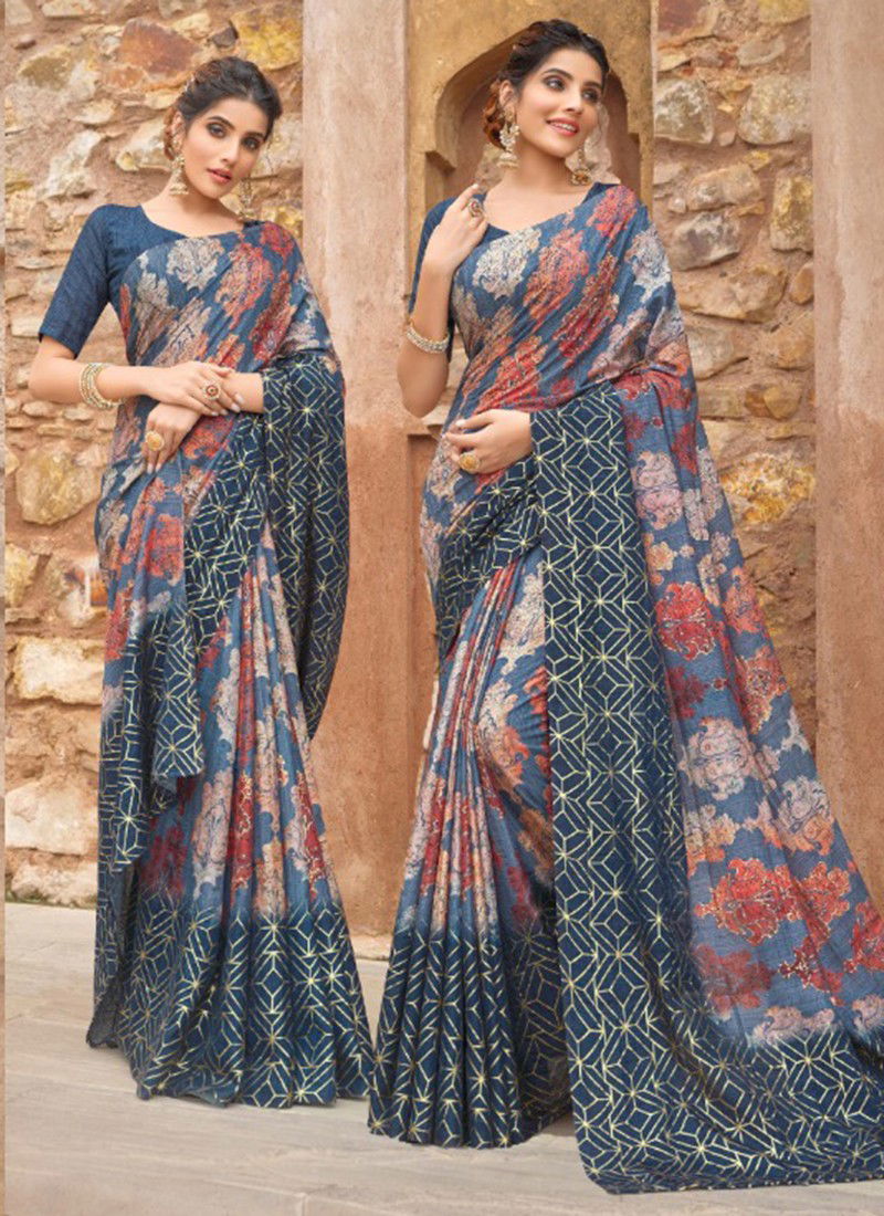 Blue Colour Jiyara Fancy Wholesale printed Sarees Catalog 25007