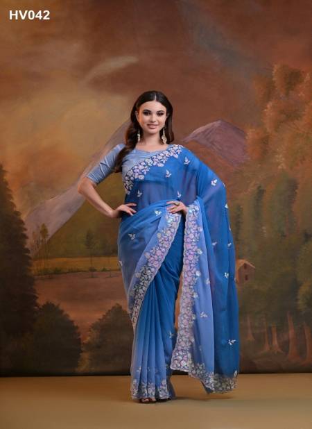 Blue Colour Kajal Padding By Fashion Berry Georgette Embroidery Bulk Sarees Orders In India HV042