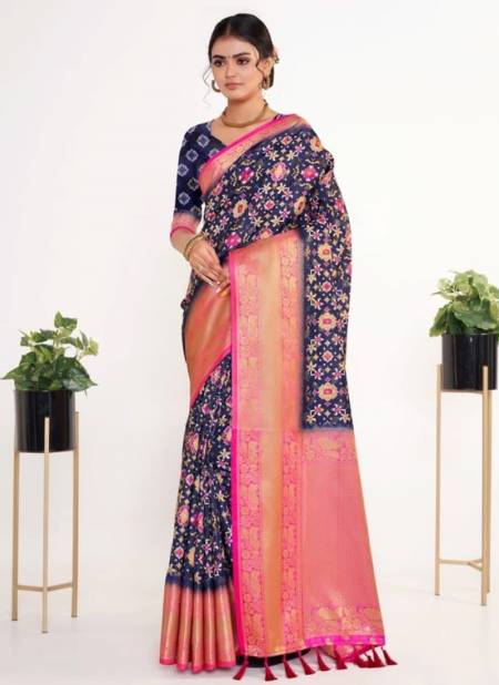 Blue Colour Kalamkari Pattu Silk Wholesale Printed Saree Catalog 3005