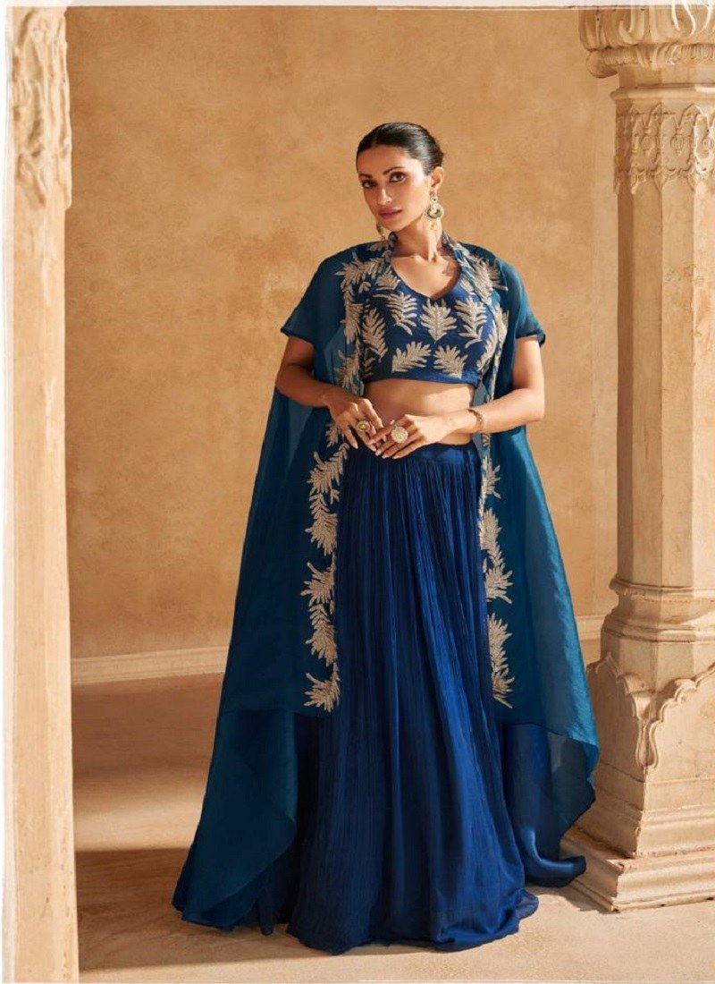 Blue Colour Kalki By Sayuri Chinon Silk Indo Western Wholesale Shop In Surat 5726