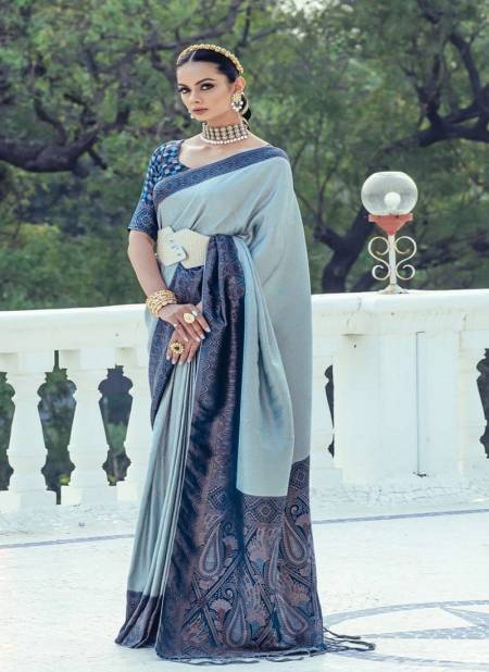 Blue Colour Kasha By Kira Satin Designer Saree Catalog 3004 Catalog