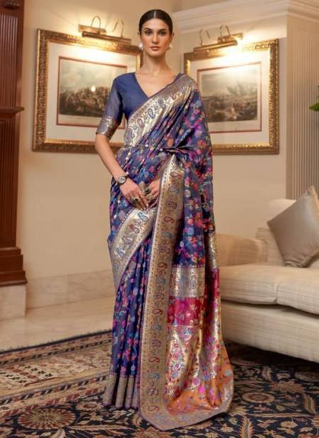 Blue Colour Kashifa Silk Wholesale Ethnic Wear Printed Saree Catalog 2010001F