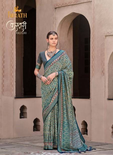 Blue Colour Kasturi By Trirath Sigma Silk Wedding Wear Saree Wholesale In India 10449