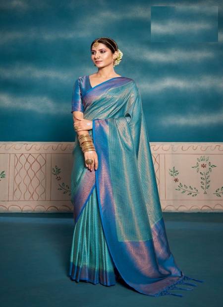 Blue Colour Kasturi Silk By Rajpath Silk Saree Catalog 144004