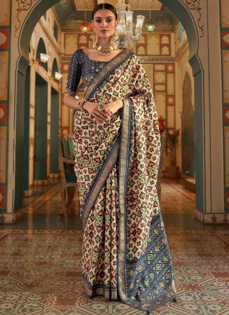 Blue Colour Katha Printed Function Wear Wholesale Silk Sarees 549
