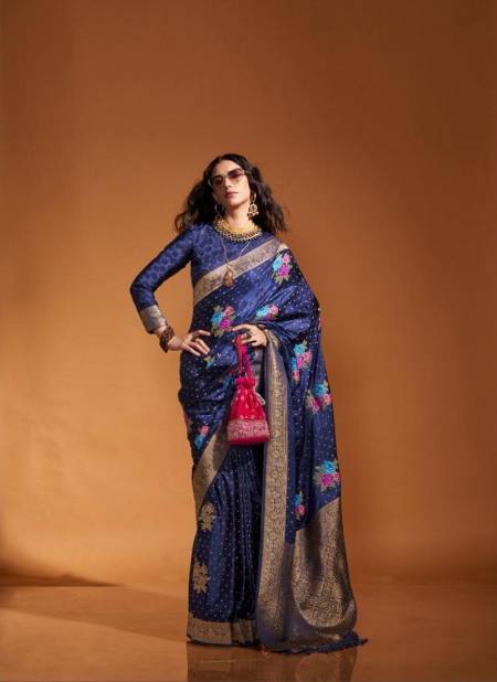 Blue Colour Khalissi Silk By Rajtex Wedding Wear Saree Exporters In India 360001