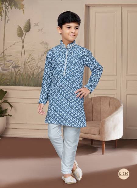 Blue Colour Kids Vol 4 Boys Wear Kurta Pajama And Indo Western Catalog K 750