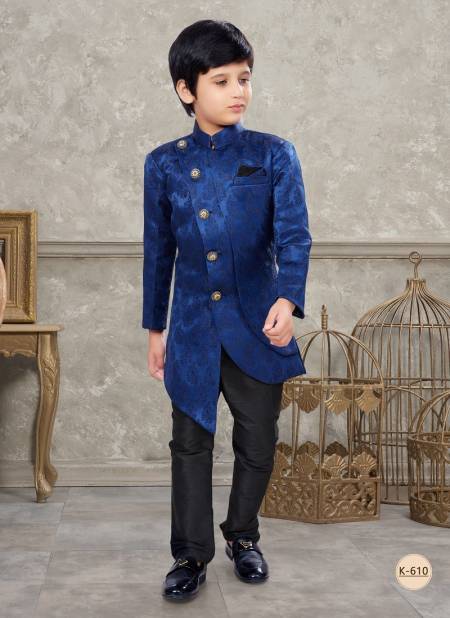 Blue Colour Kids Vol 5 Boys Wear Kurta Pajama And Indo Western Catalog K 610