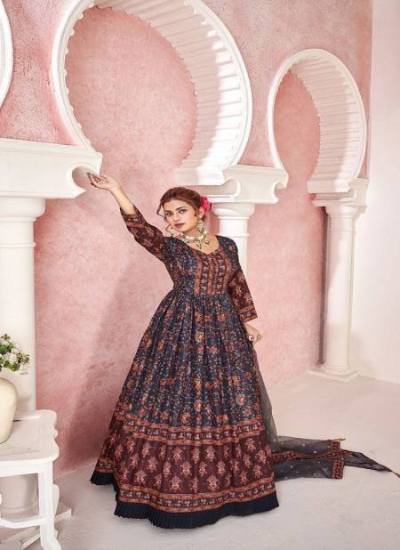 Blue Colour Kimaya By Alfaaz Silk Designer Dupatta With Gown Catalog 22003
