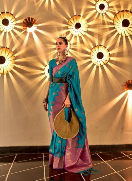 Blue Colour Kornella Silk By Rajtex Designer Saree Catalog 31002