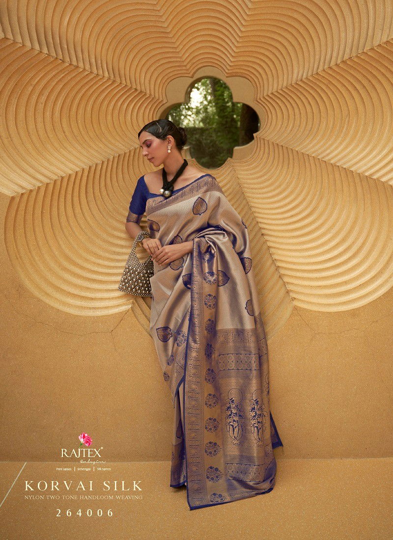 Blue Colour Korvai Silk By Rajtex Naylon Two Tone Handloom Weaving Saree Suppliers In India 264006