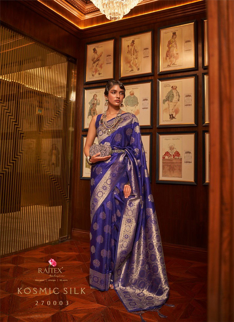 Blue Colour Kosmic Silk By Rajtex Handloom Weaving Saree Wholesale Price In Surat 270003