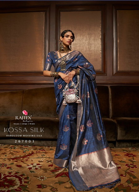 Blue Colour Kossa Silk By Rajtex Handloom Weaving Wedding Wear Saree Wholesale Online 267003