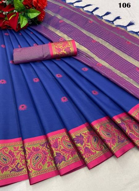 Blue Colour M AV 101 TO 108 Series Aura cotton Silk Wear Sarees Wholesale Online 106