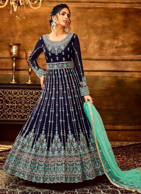 Blue Colour Maaysha Wholesale Designer Wedding Wear Anarkali Suit Catalog 7923