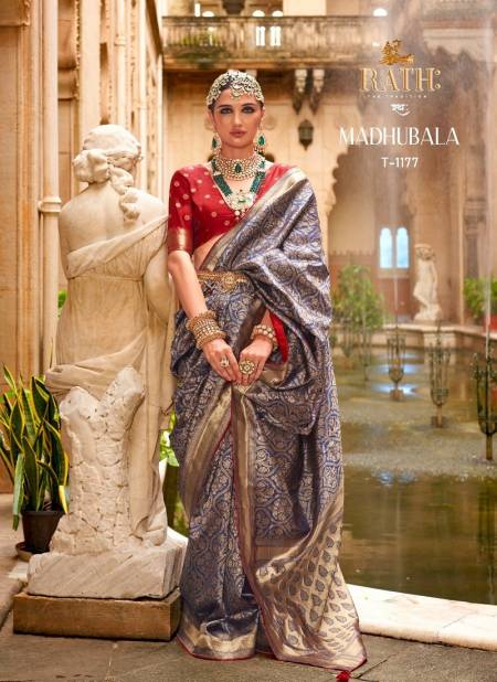 Blue Colour Madhubala By Rath Silk Printed Wedding Saree Wholesale Shop In Surat T-1177