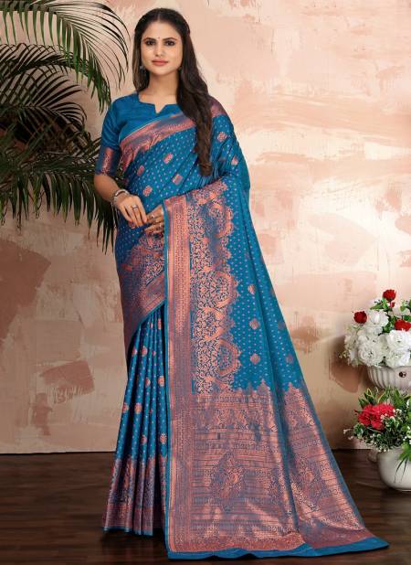 Blue Colour Madhushri Monjolika Wholesale Banarasi Silk Sarees Catalog 6103
