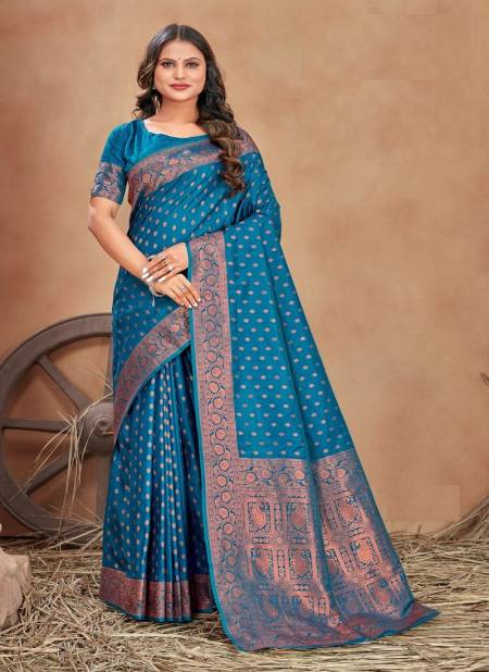 Blue Colour Mahisha By Monjolika Silk Saree Catalog 6202