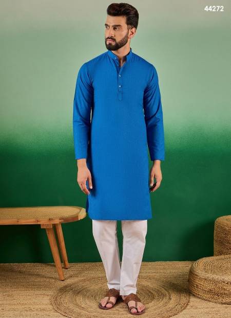 Blue Colour Mahotsav Mens Wear Cotton Kurta Wholesale Shop In Surat 44272