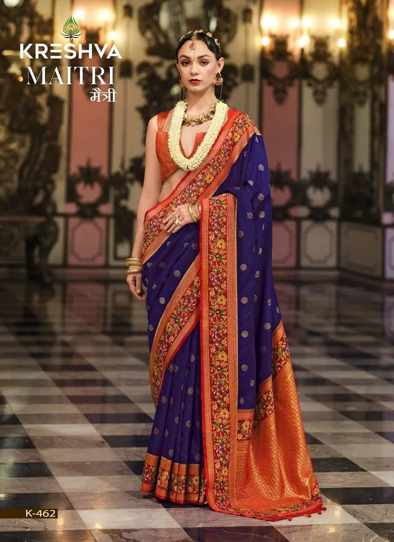 Blue Colour Maitri By Kreshva Banarasi Silk Saree Wholesale Shop In Surat K-462