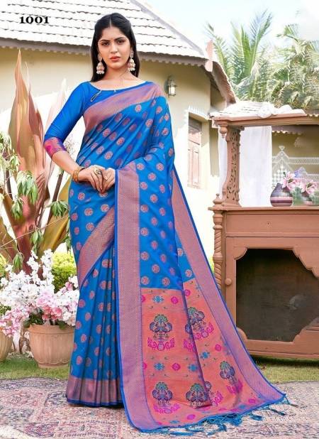 Blue Colour Maitri Silk By Sangam Banarasi Silk Saree Catalog 1001