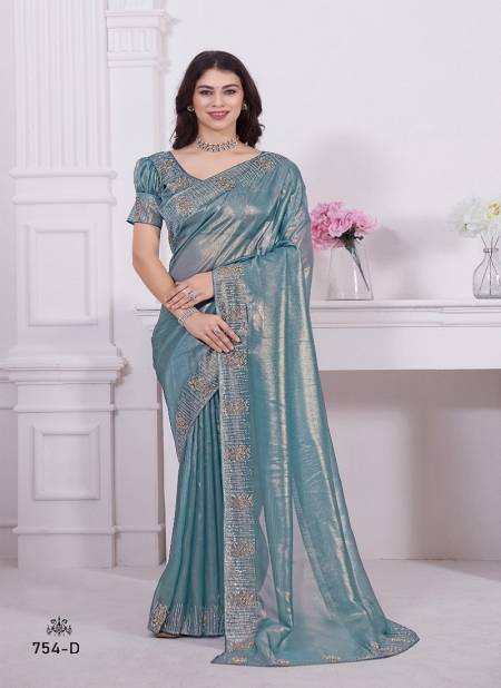 Blue Colour Mehek 754 A TO E Raina Net Party Wear Saree Wholesale Clothing Suppliers In India 754-D