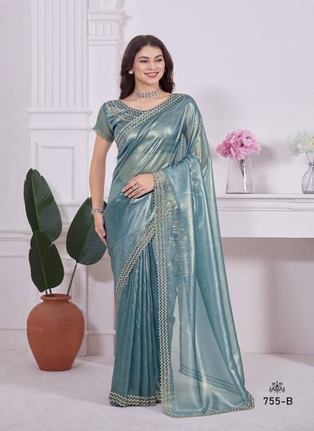 Blue Colour Mehek 755 A TO E Raina Net Party Wear Saree Wholesale Price In Surat 755-B