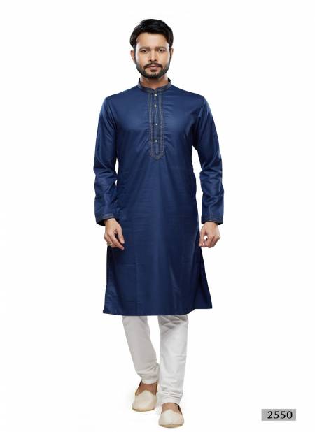 Blue Colour Mens Wear Soft Plain Art Silk Kurta Pajama Wholesale Online 2550