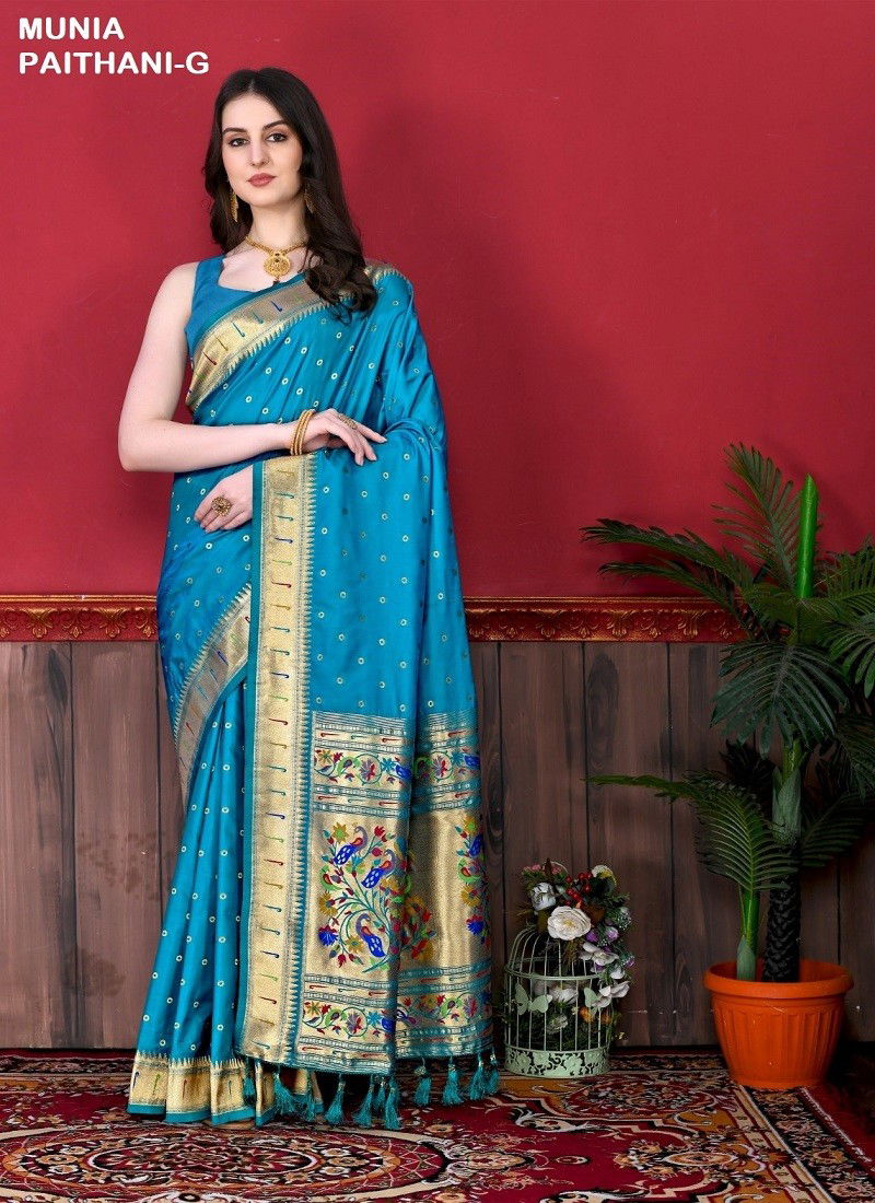 Blue Colour Munia Paithani A To J by Murti Nx Printed Silk Surat Saree Wholesale Market Munia Paithani-G