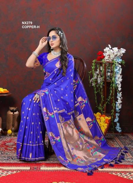 Blue Colour NX279 Copper Colours by Murti Nx Paithani Silk Sarees Wholesale Online NX279 COPPER-H