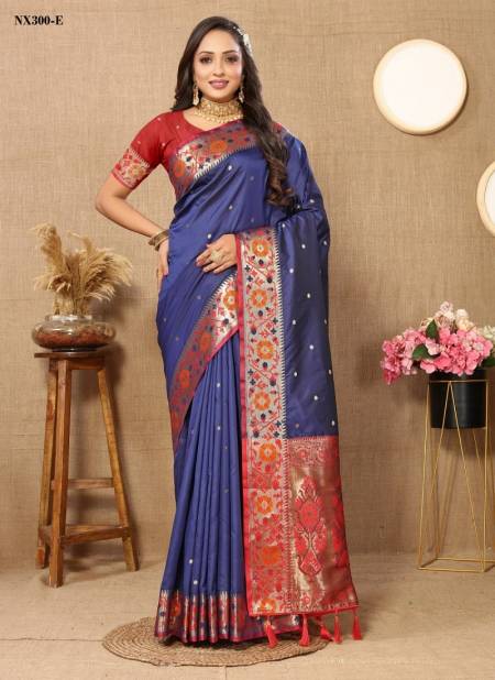 Blue Colour NX300 A To F by Murti Nx Printed Paithani Silk Saree Wholesale Price In Surat NX300-E