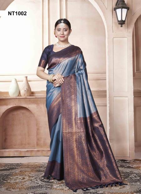 Blue Colour Natasa By 3 Of Kubera Pattu Kanjivaram Silk Sarees Wholesale Online NT1002