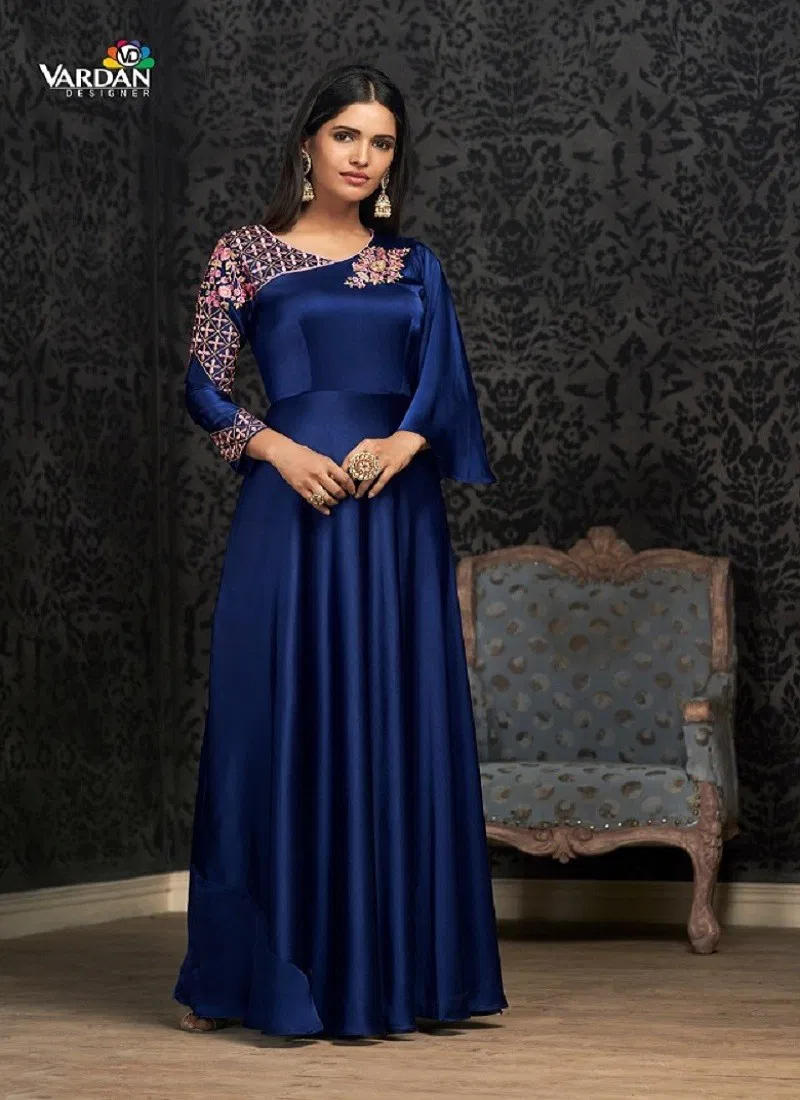 Blue Colour Navya Vol 15 By Vardan Georgette Embroidery Designer Gown Exporters In India 1503