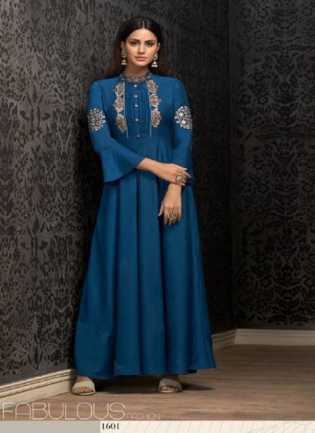 Blue Colour Navya Vol 16 By Vardan Masleen Designer Readymade Gown Catalog 1601