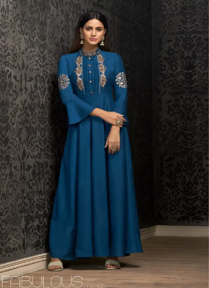 Blue Colour Navya Vol 16 By Vardan Maslin Embroidery Gown Wholesale Online 1601