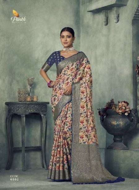 Blue Colour Navyaa By Pankh Fancy Tissue Silk Digital Print Saree Wholesale In India 6802