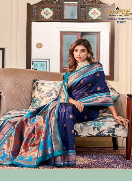 Blue Colour Nitya Paithani By Rajpath Paithani Silk Designer Saree Catalog 122002