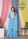 Blue Colour Noor 3 By Mrudangi Georgette Sharara Suits Exporters In India 2058